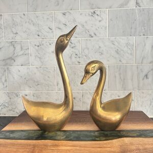 Vintage Pair of 9” Mid Century Brass Swan Figurines